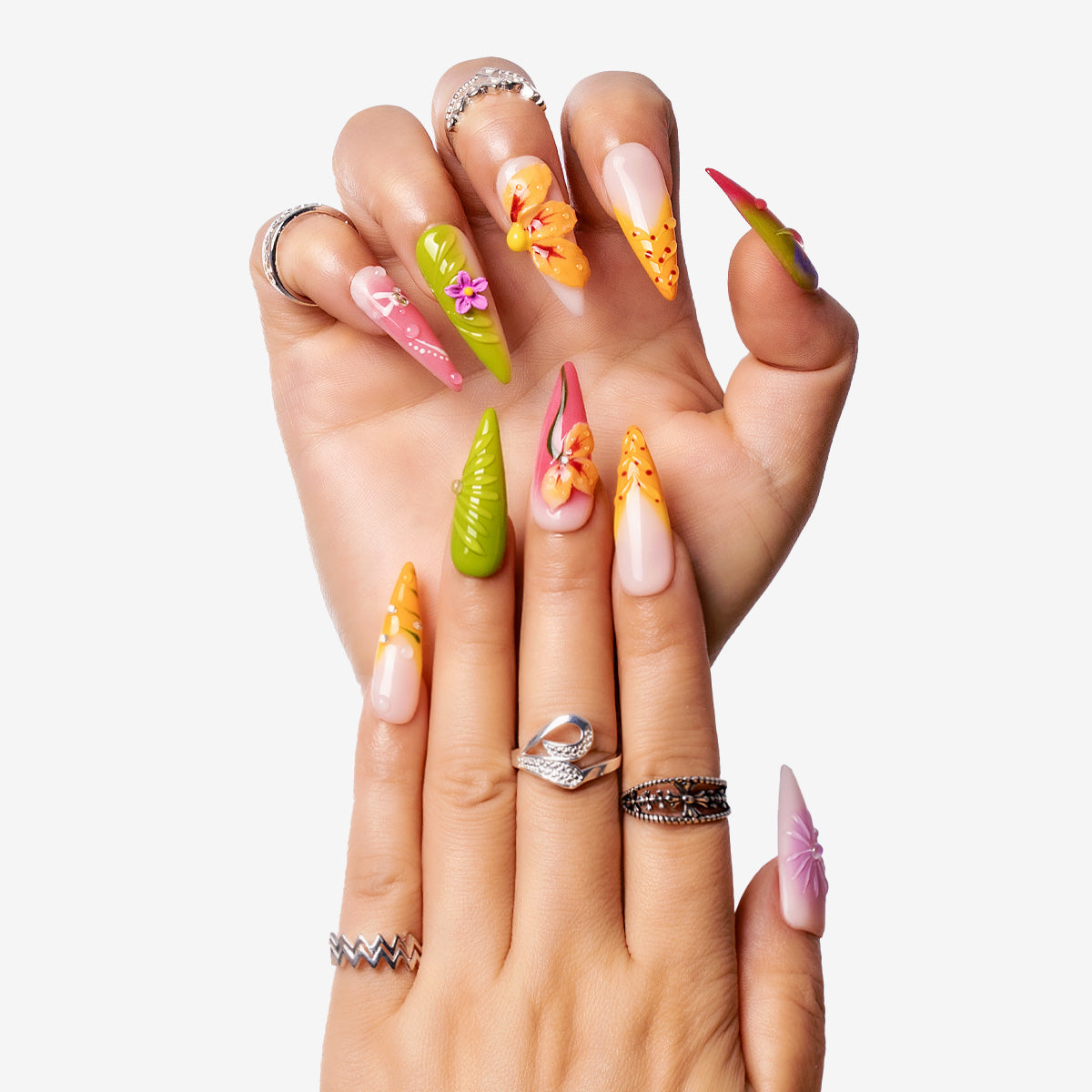 Blooming Paradise Multicolor Stiletto Press-On Nails