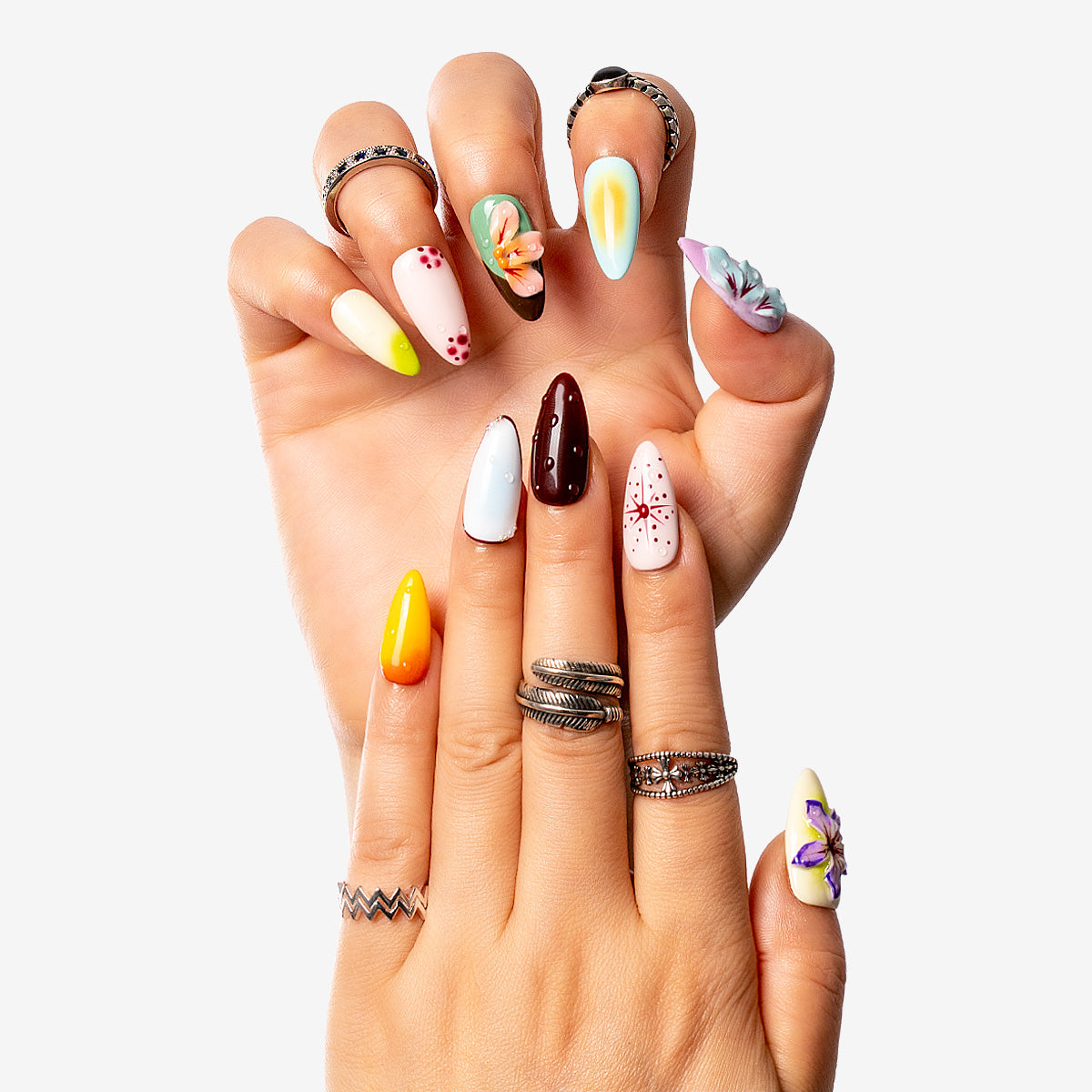 Vivid Flora Almond Press-On Nails