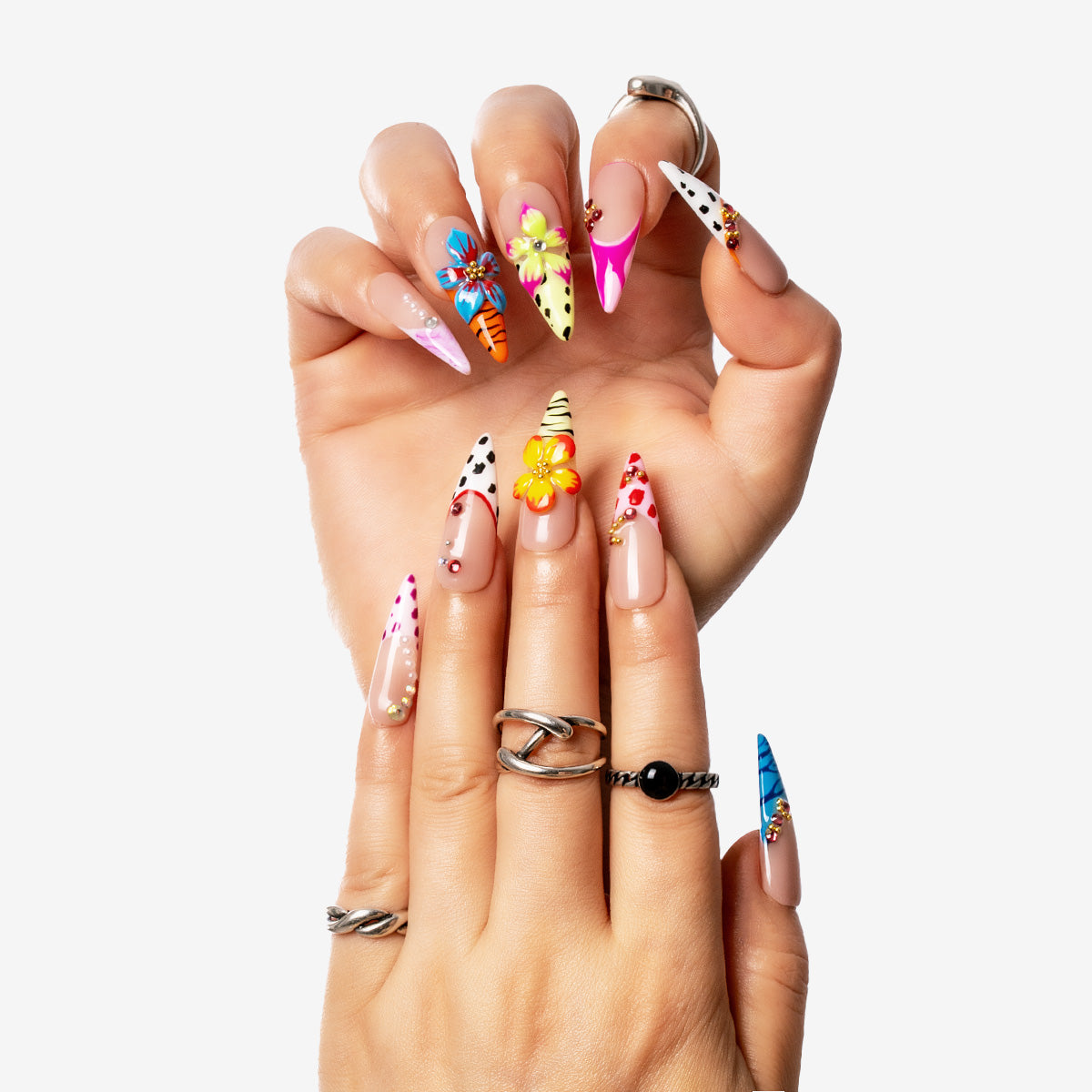Neon Blossom Stiletto Press-On Nails