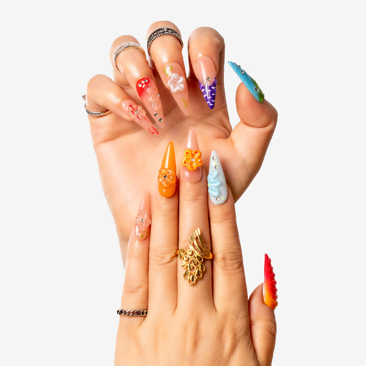 Bright Floral Mix Stiletto Press-On Nails