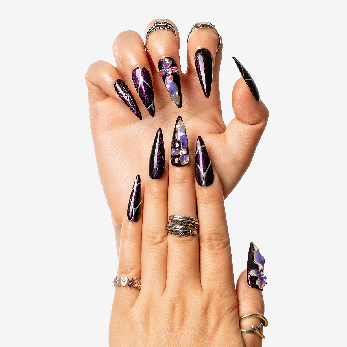 Galaxy Orchid Stiletto Press-On Nails