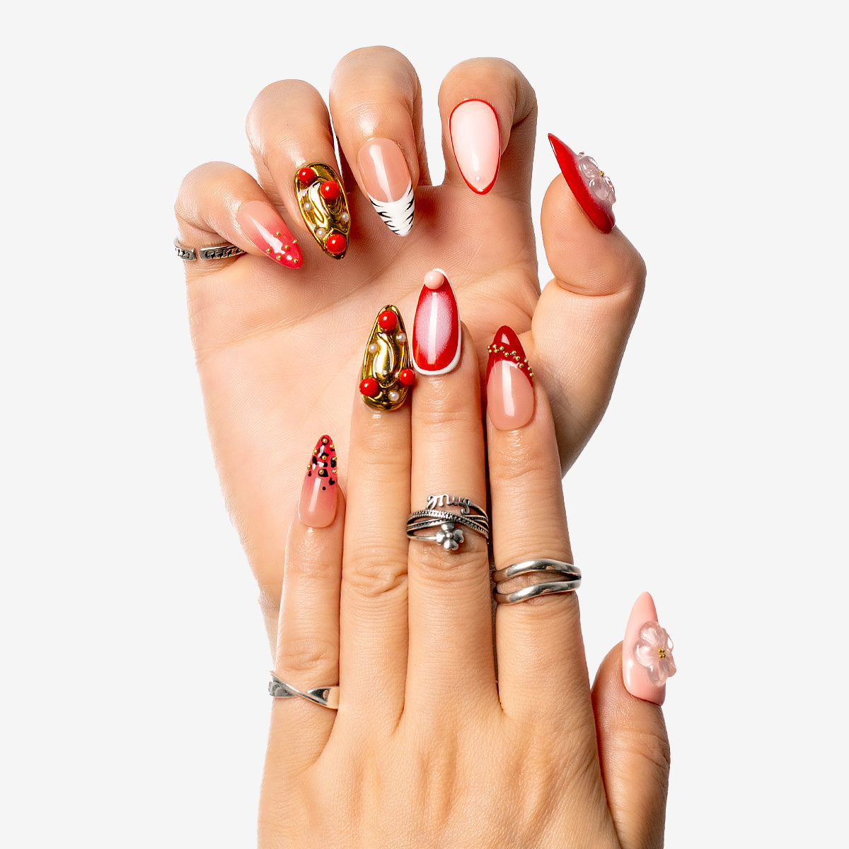 Crimson Elegance Almond Press-On Nails