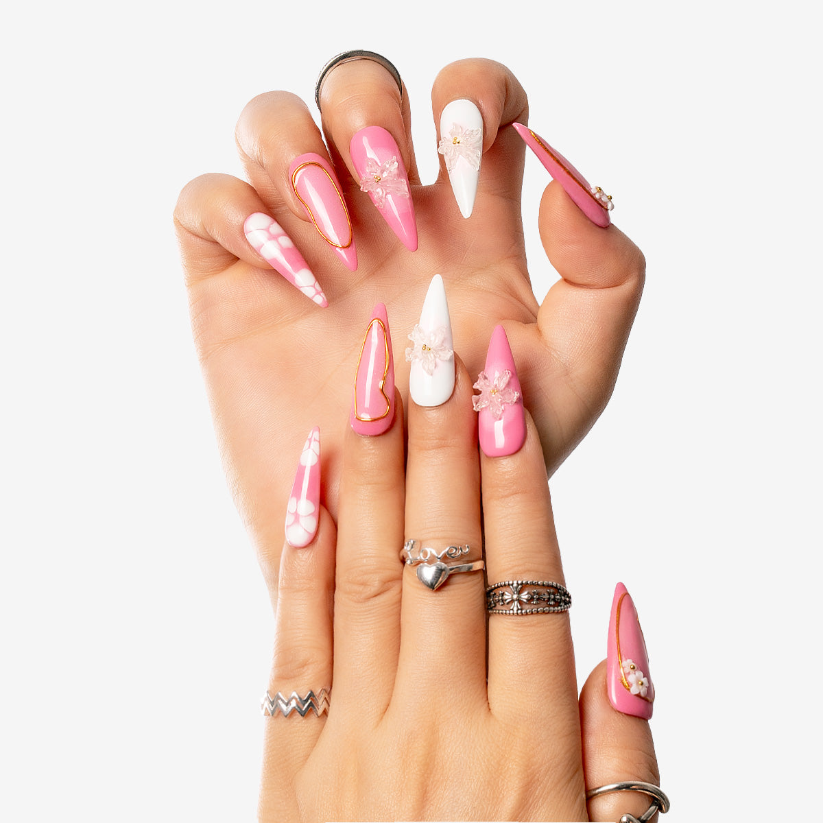 Blush Blossom Stiletto Press-On Nails