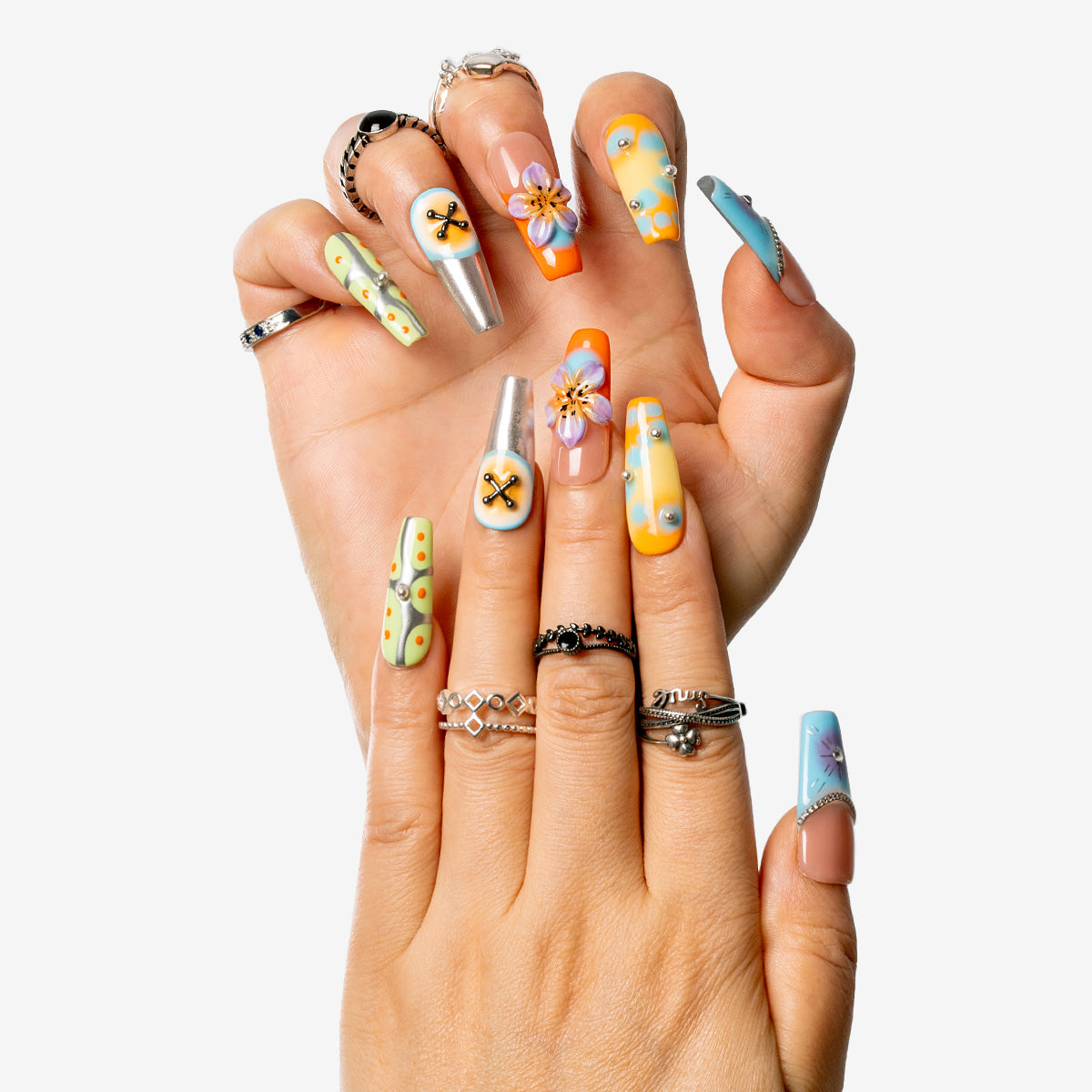 Vivid Zest Coffin Press-On Nails