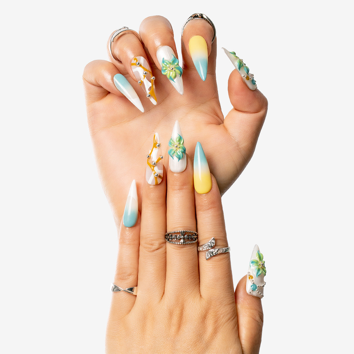 Tropical Petals Stiletto Press-On Nails
