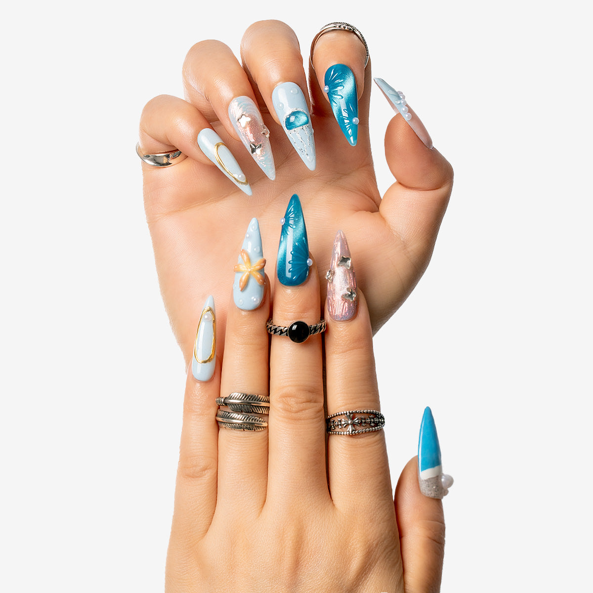 Oceanic Glow Stiletto Press-On Nails