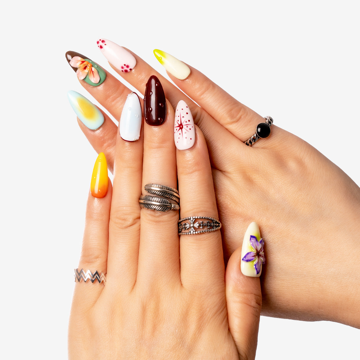 Vivid Flora Almond Press-On Nails