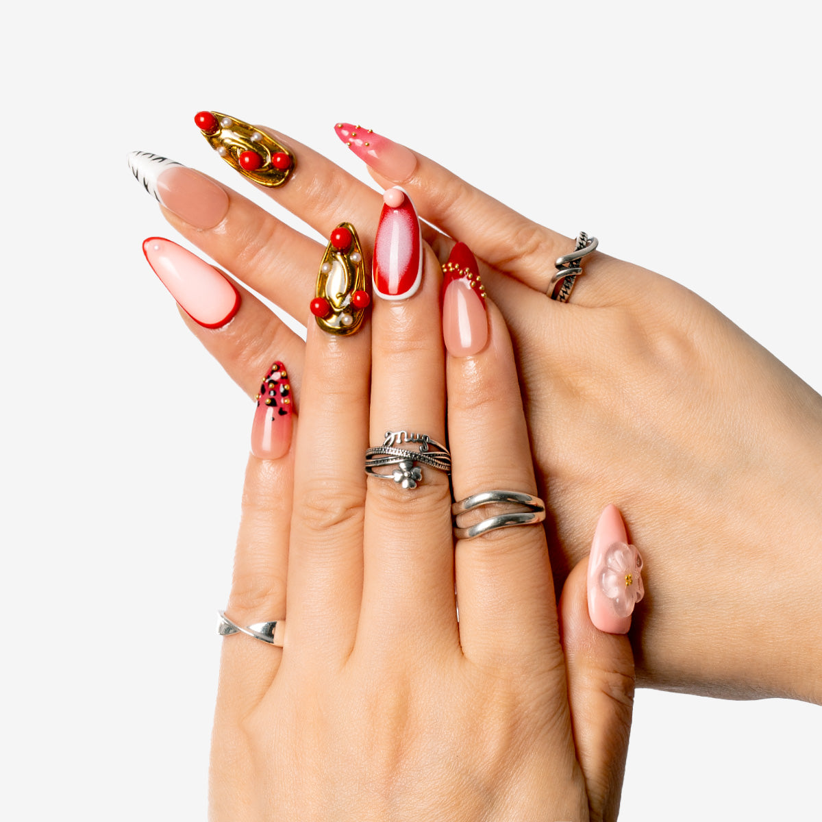 Crimson Elegance Almond Press-On Nails