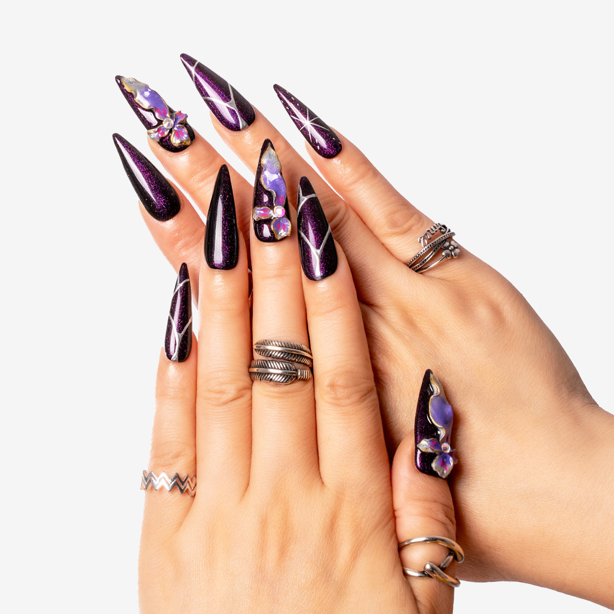 Galaxy Orchid Stiletto Press-On Nails