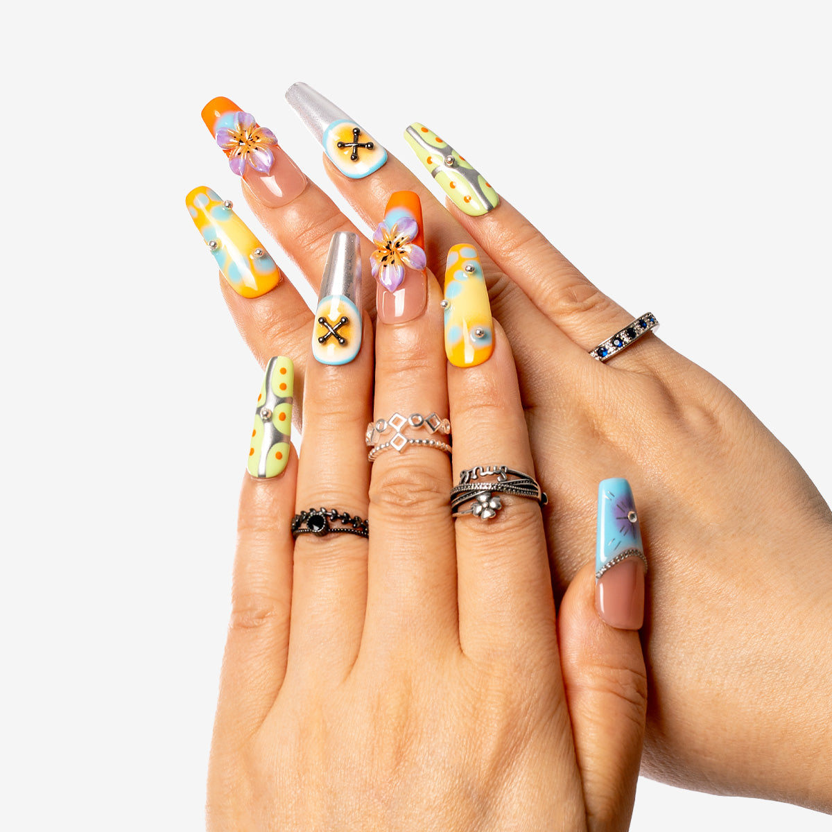 Vivid Zest Coffin Press-On Nails