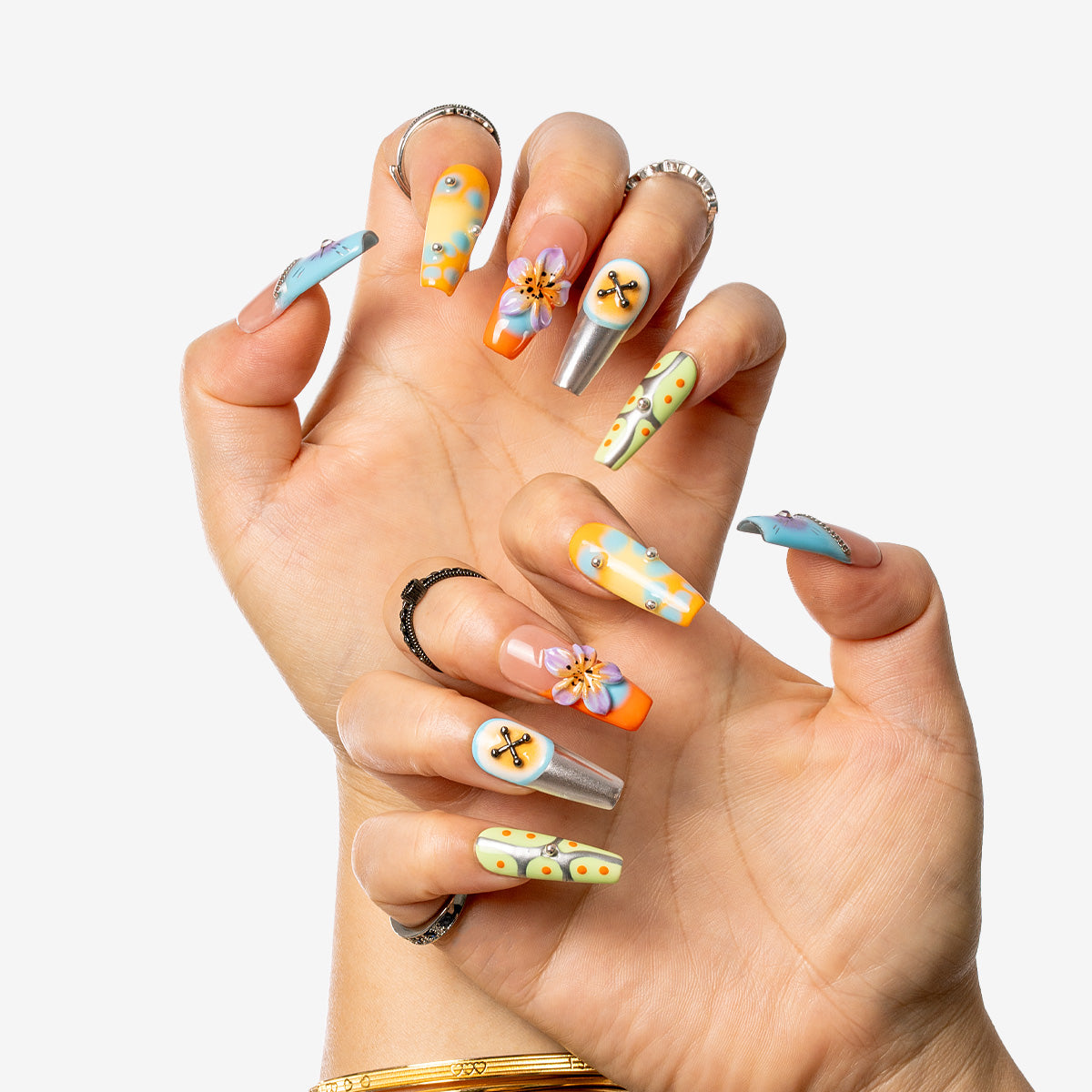 Vivid Zest Coffin Press-On Nails