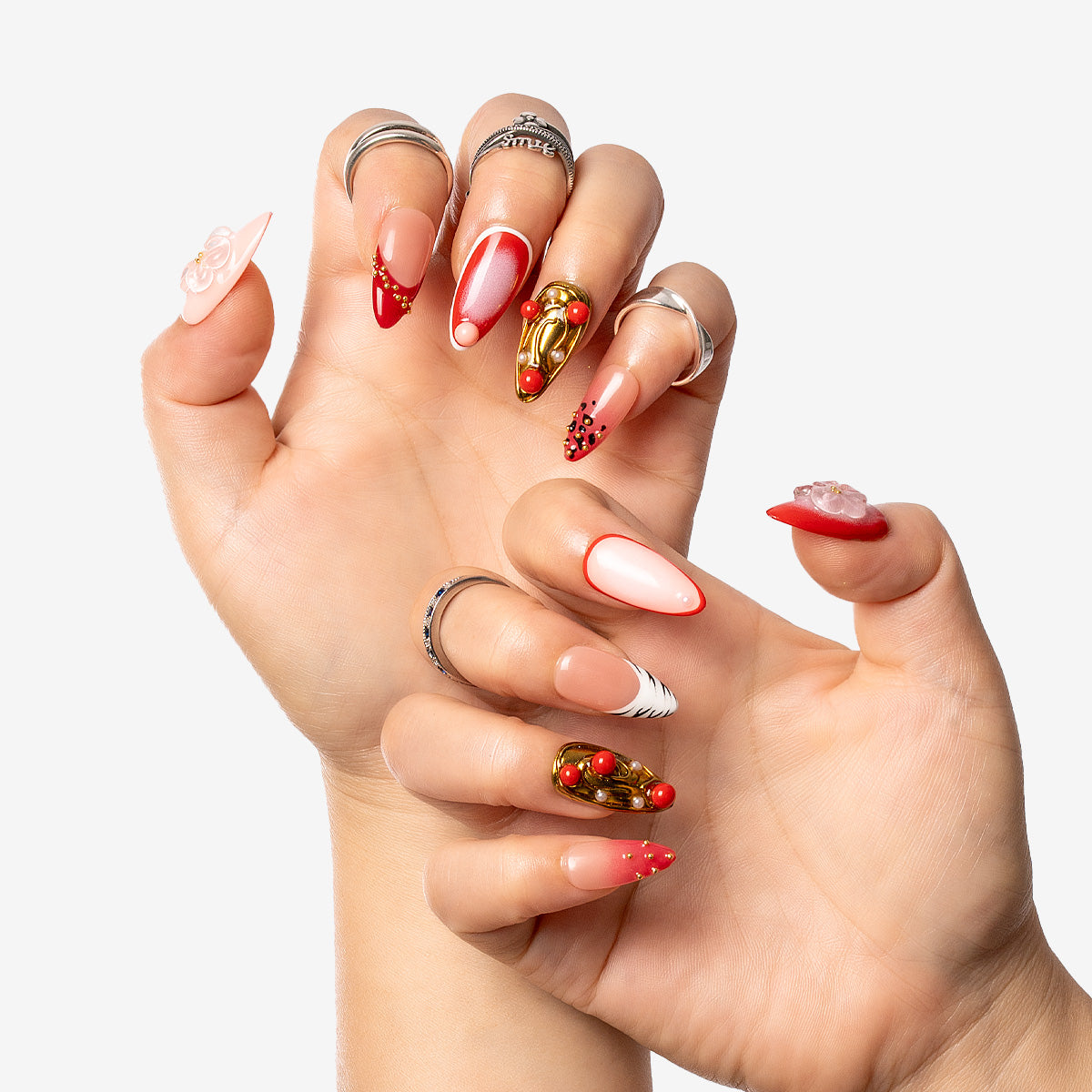 Crimson Elegance Almond Press-On Nails