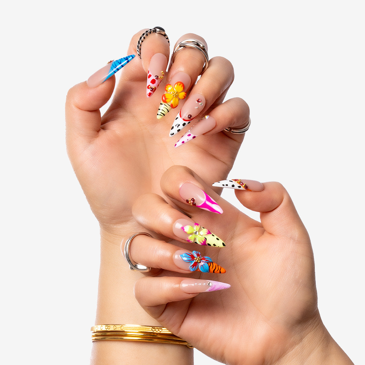 Neon Blossom Stiletto Press-On Nails