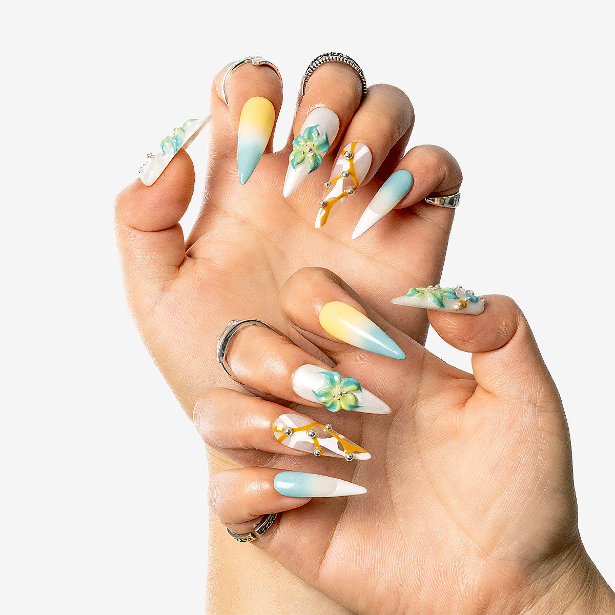 Tropical Petals Stiletto Press-On Nails