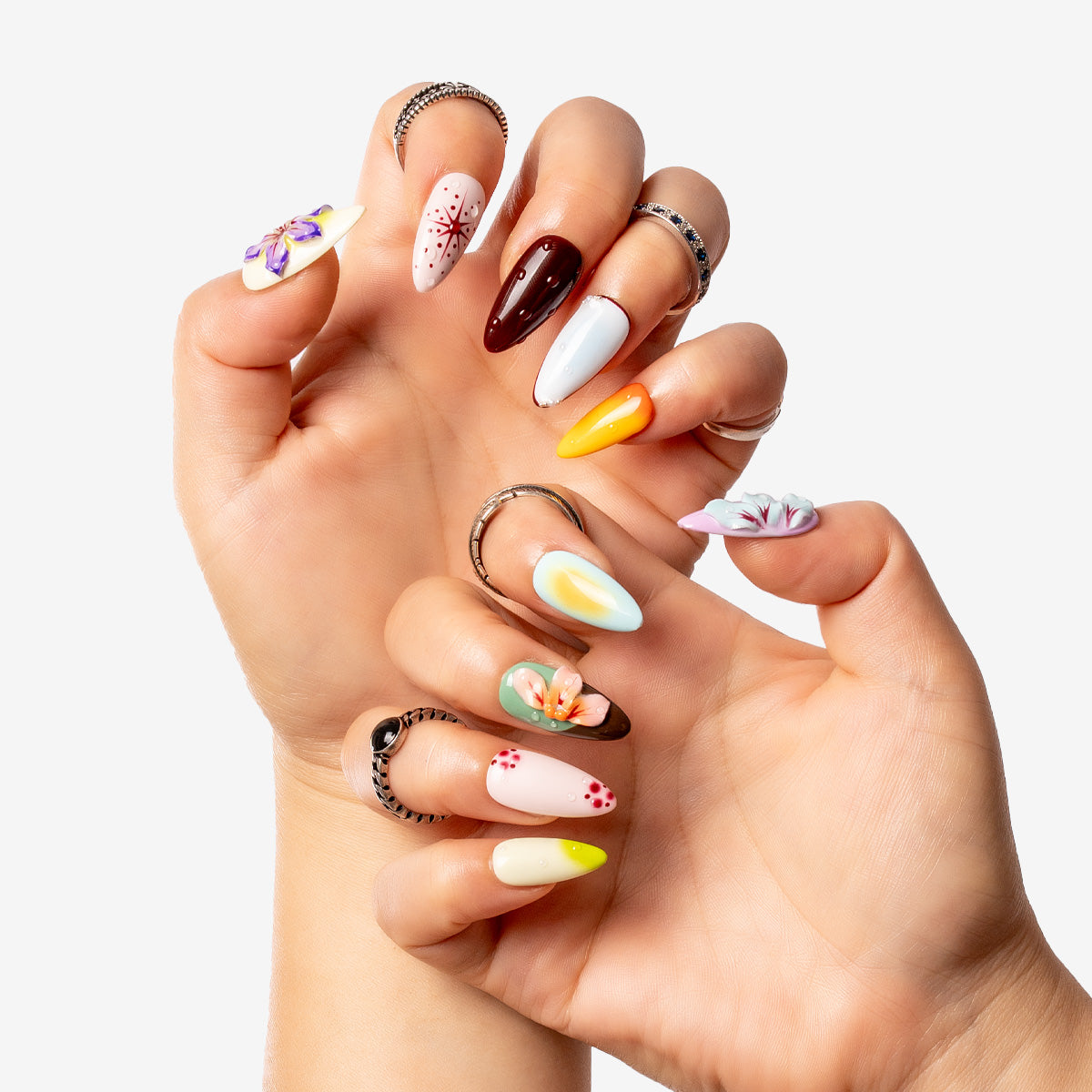 Vivid Flora Almond Press-On Nails