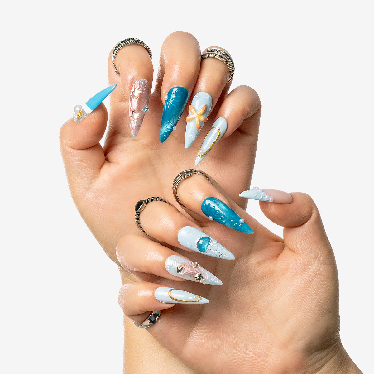 Oceanic Glow Stiletto Press-On Nails