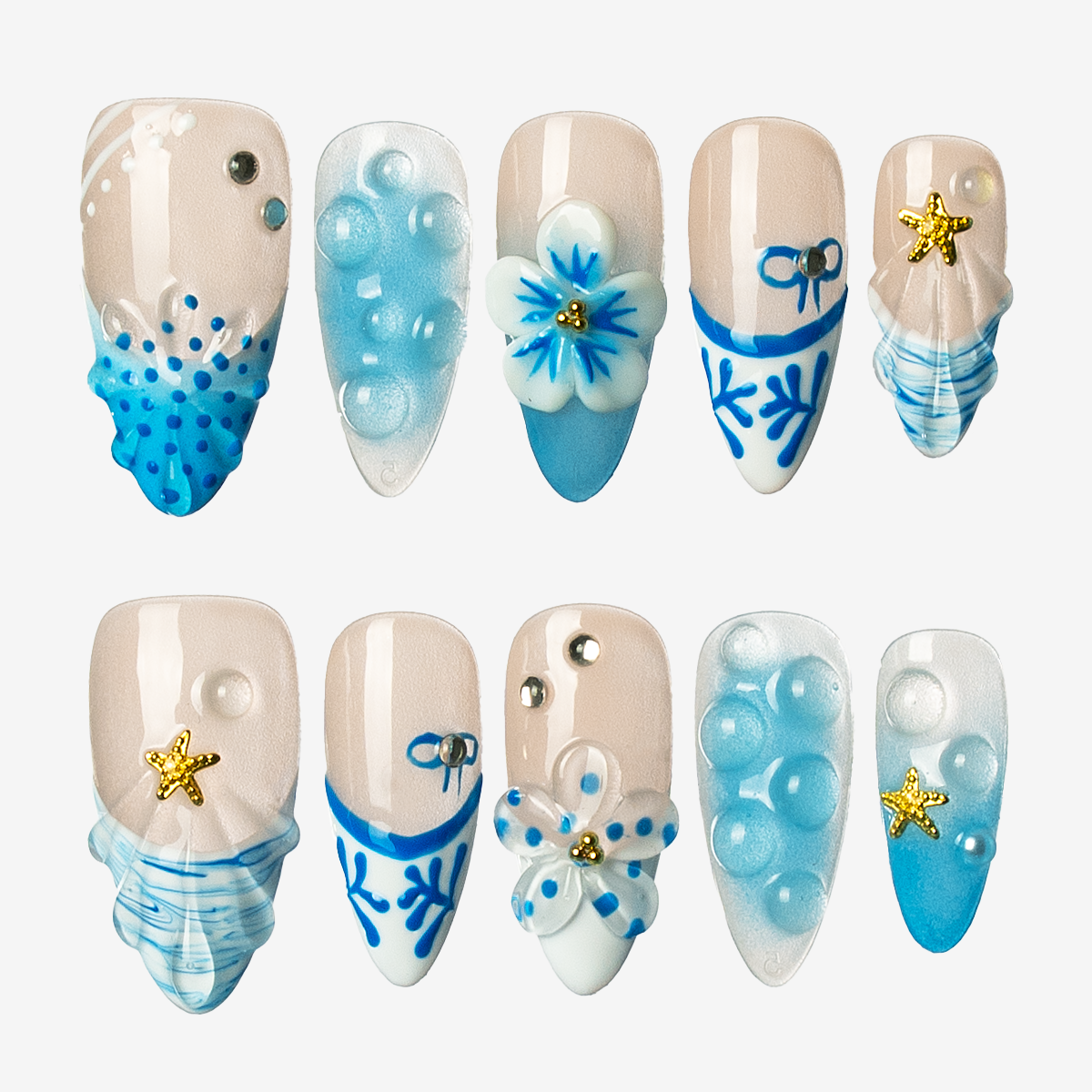 Bubble Tide Blue Almond Nails