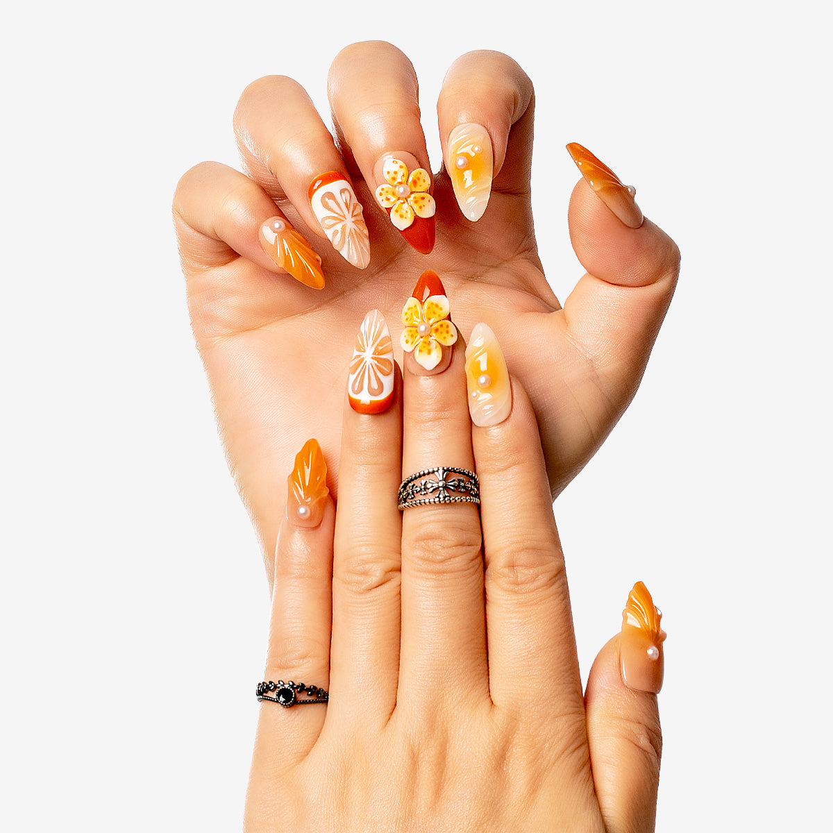 Amber Flora Almond Press-on Nails