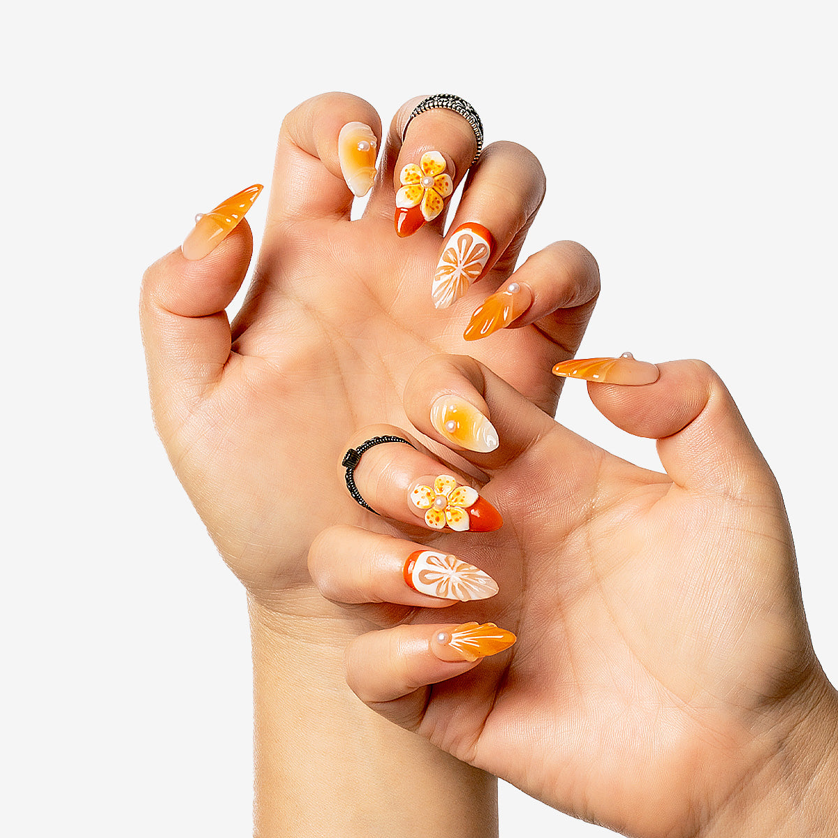 Amber Flora Almond Press-on Nails