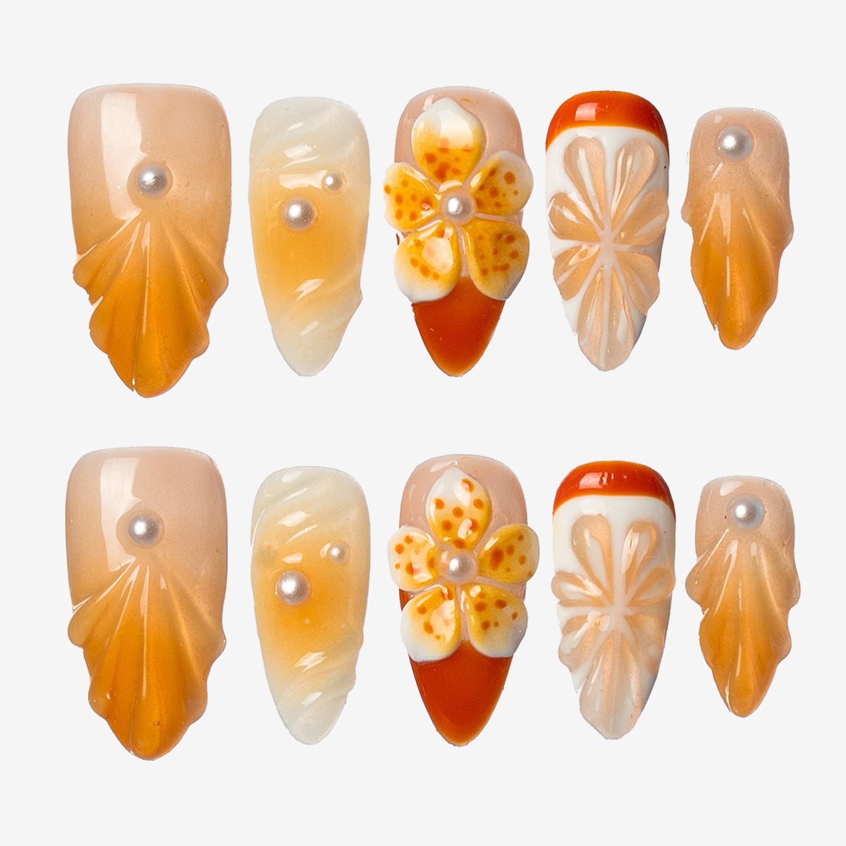 Amber Flora Almond Press-on Nails