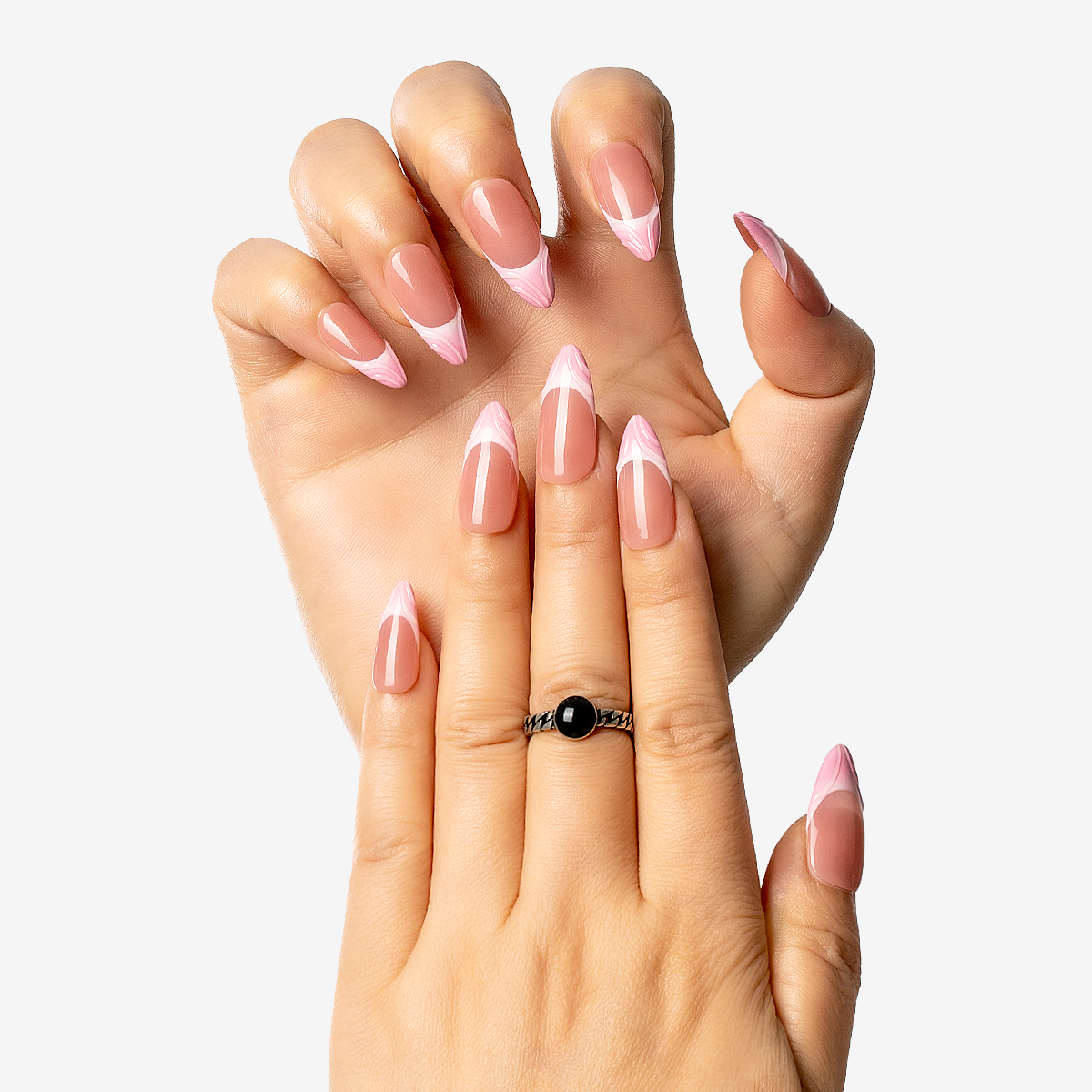 Blush Wave Almond Press-On Nails
