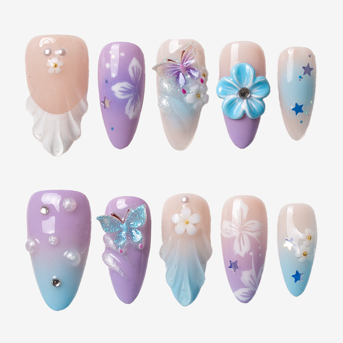 Butterfly Meadow Almond Press-On Nails