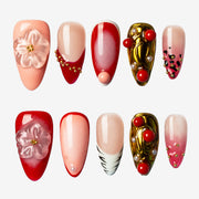 Crimson Elegance Almond Press-On Nails