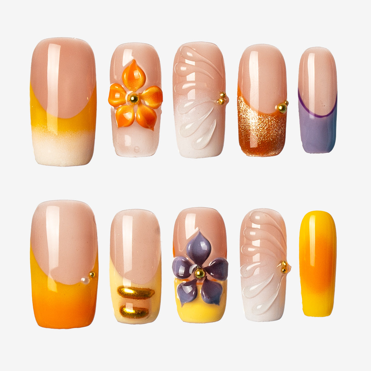 Golden Sunset Square Press-On Nails
