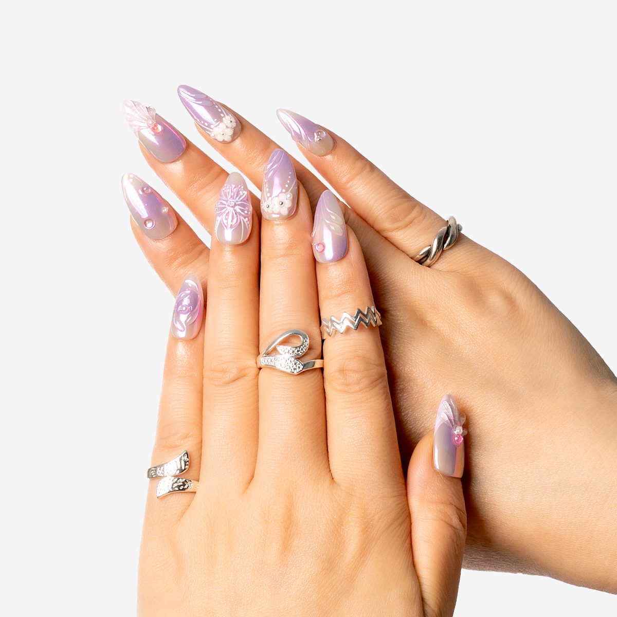 Lavender Pearl Fantasy – Almond Press-On Nails