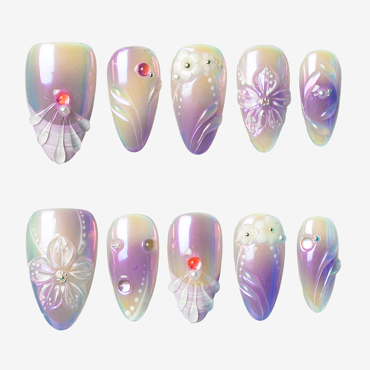 Lavender Pearl Fantasy – Almond Press-On Nails
