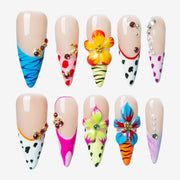 Neon Blossom Stiletto Press-On Nails