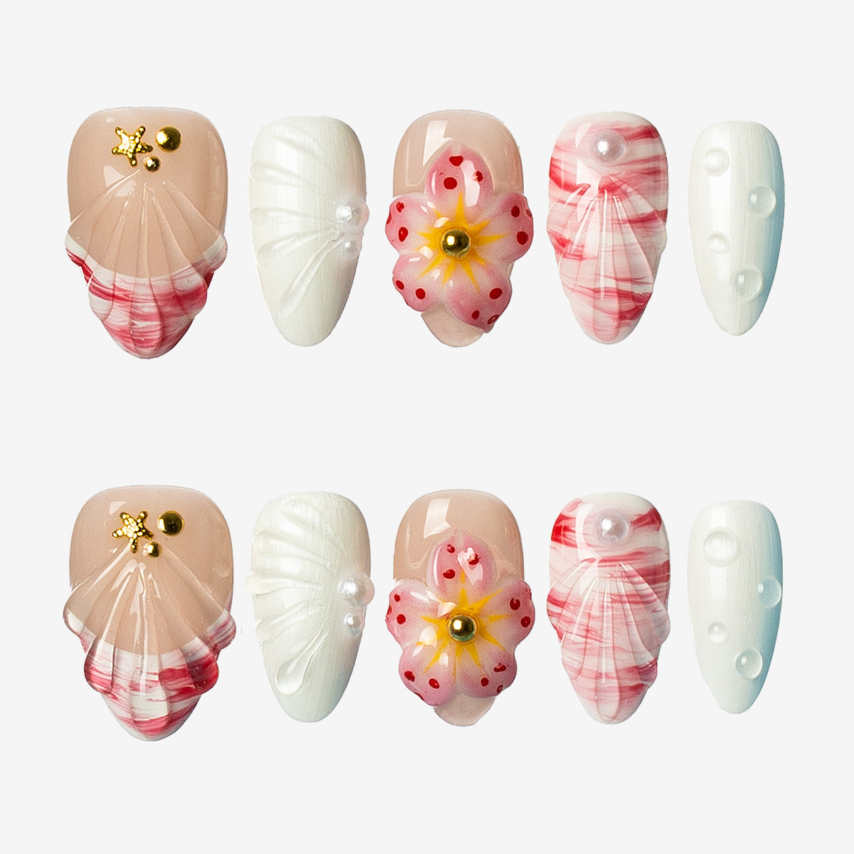 Ocean Blossom Almond Press-On Nails