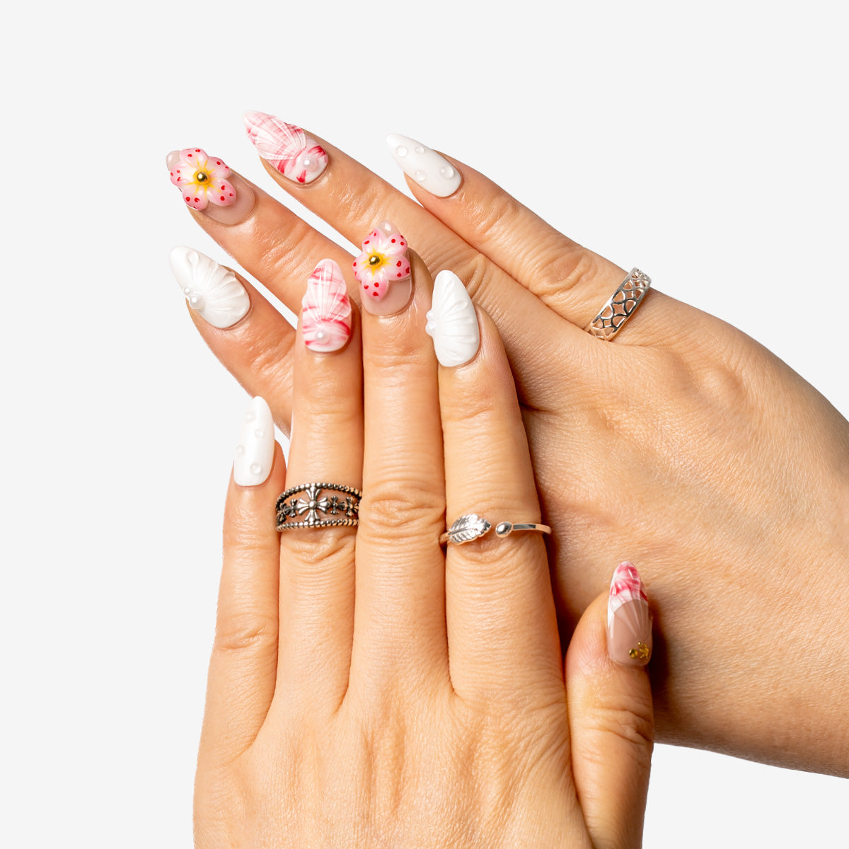 Ocean Blossom Almond Press-On Nails