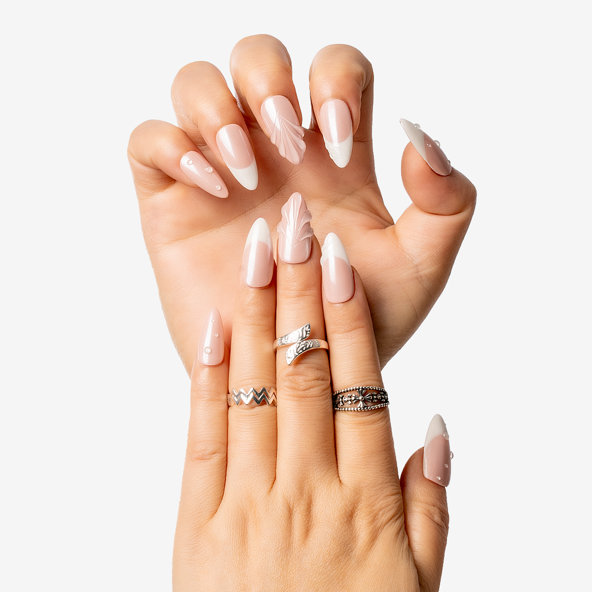 Pearl Glaze Almond French Nails