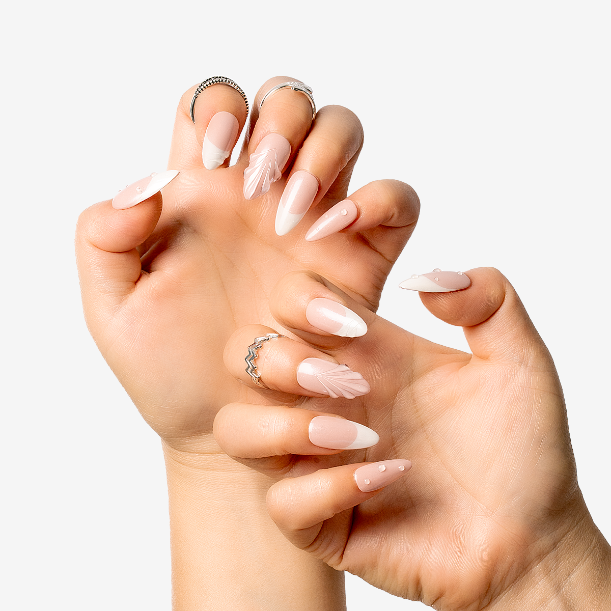 Pearl Glaze Almond French Nails