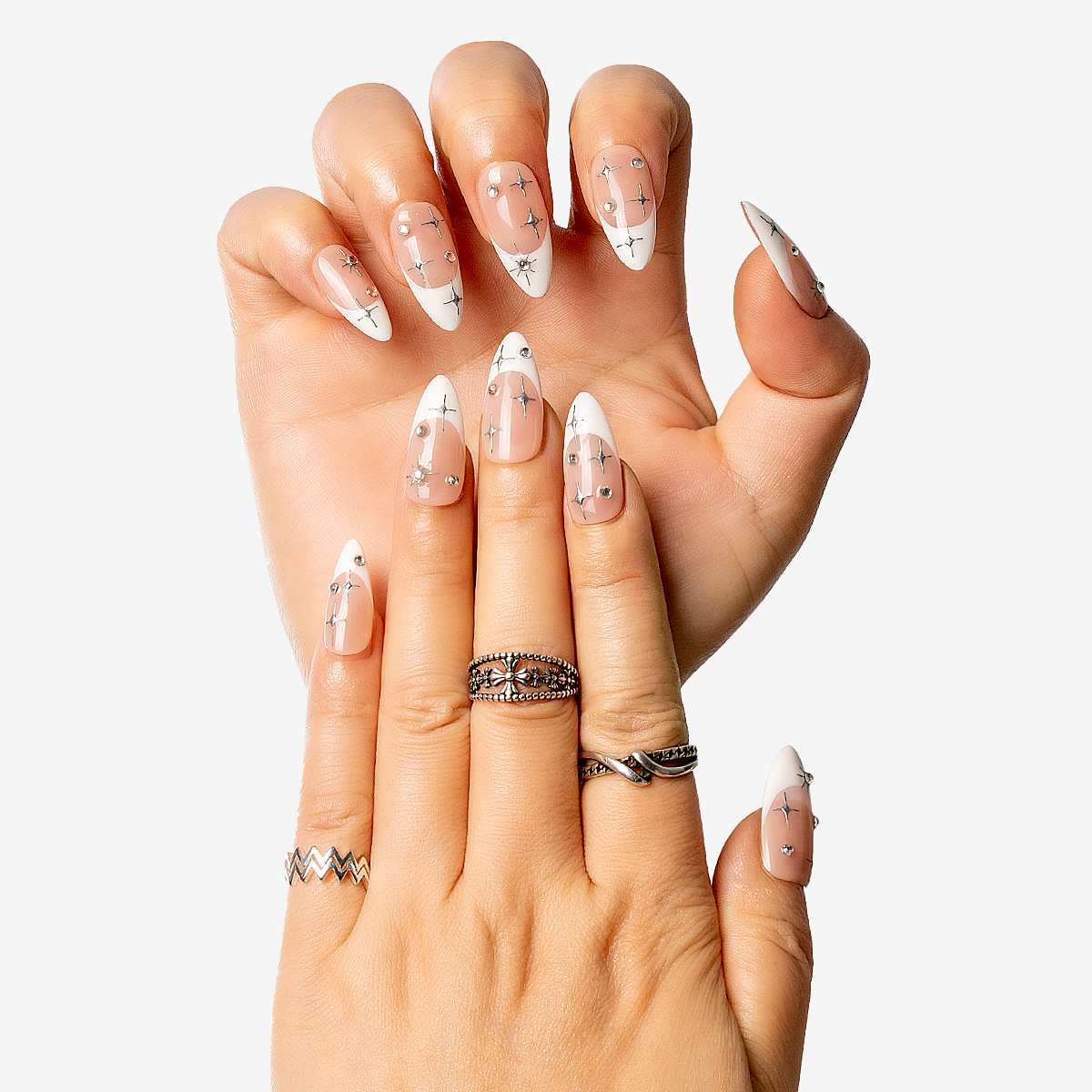 Starlight Nude Almond French Nails