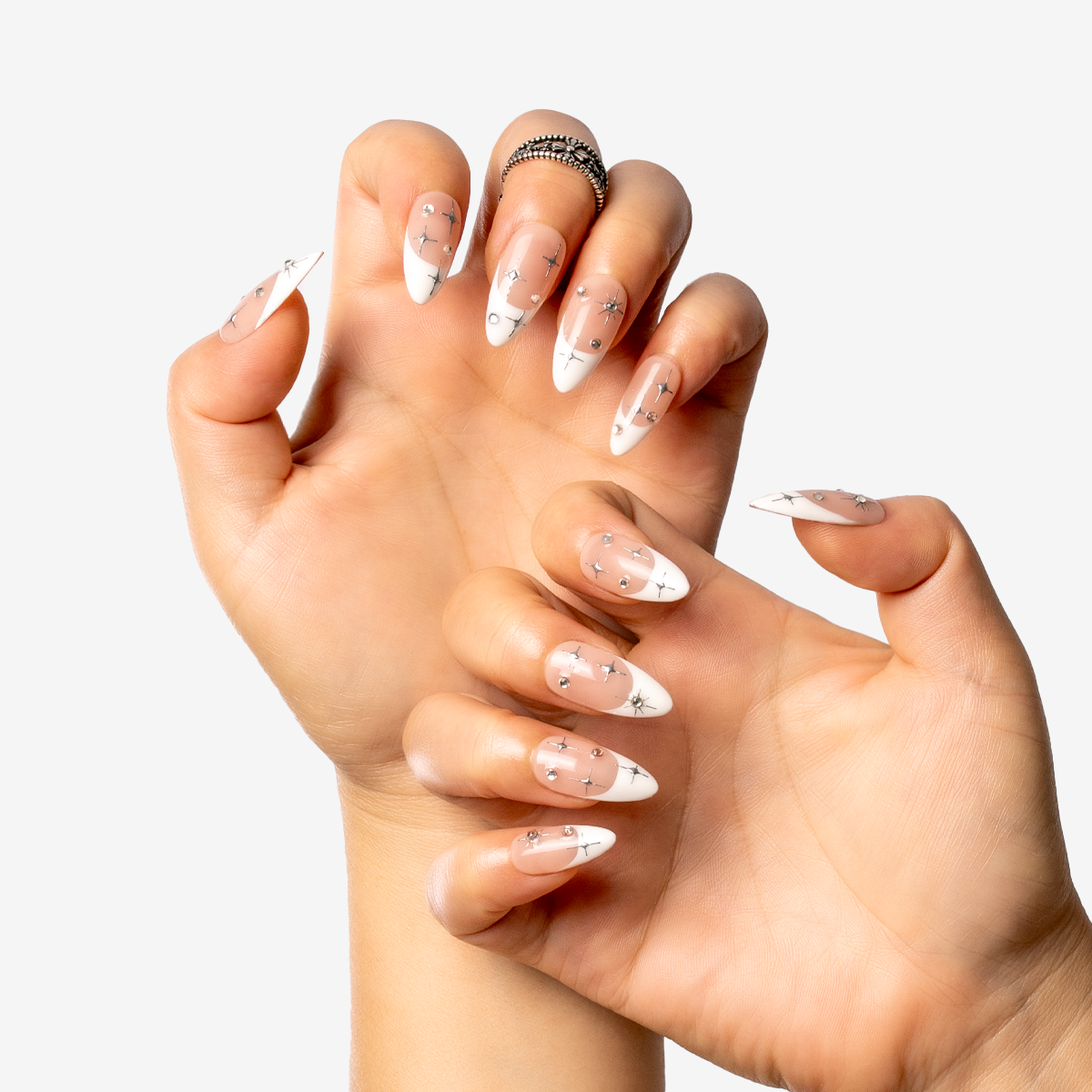 Starlight Nude Almond French Nails