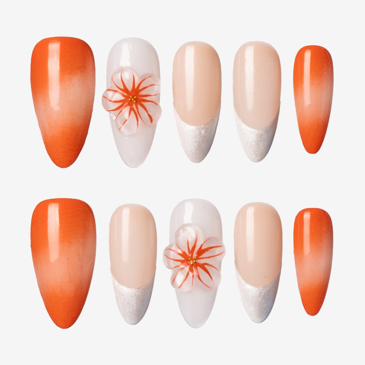 Sunset Floral Almond Press-on Nails