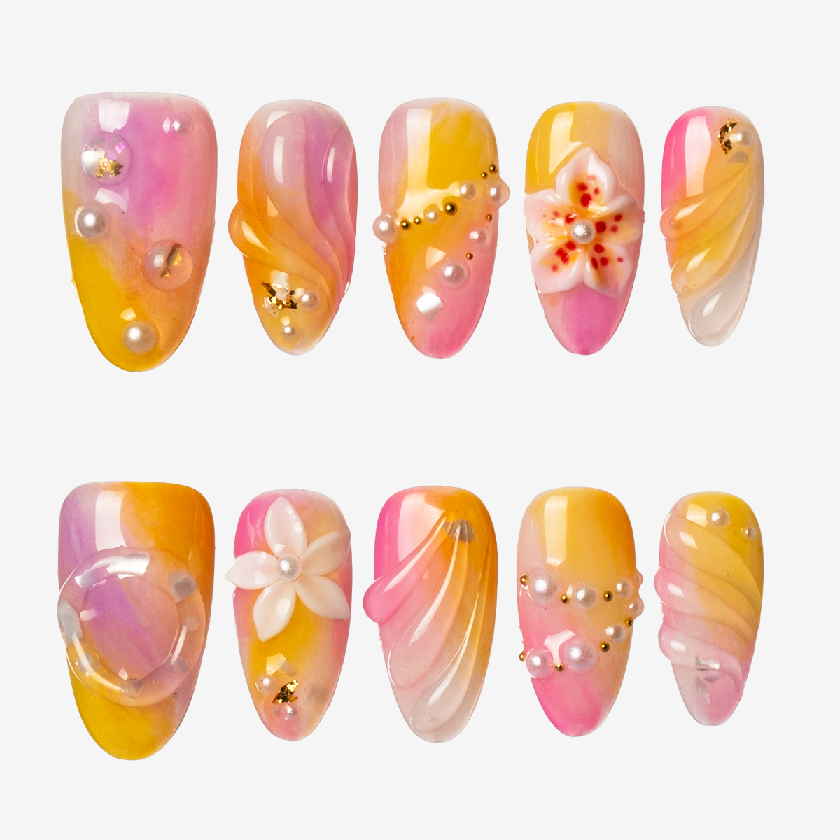 Tropical Bloom Almond Press-On Nails