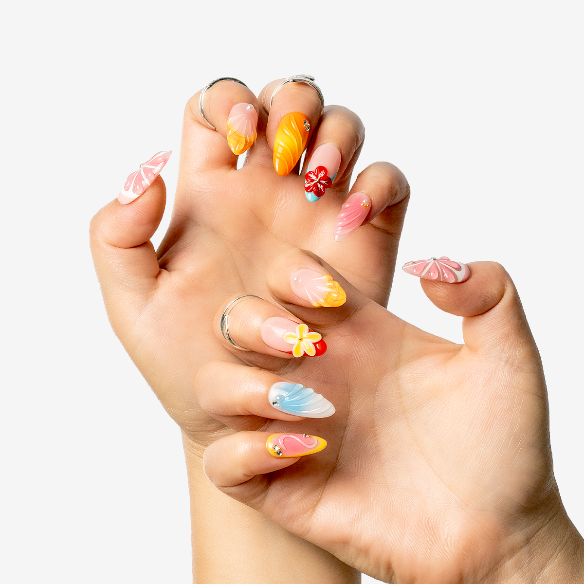 Tropical Sunset Blossom Almond Press-On Nails