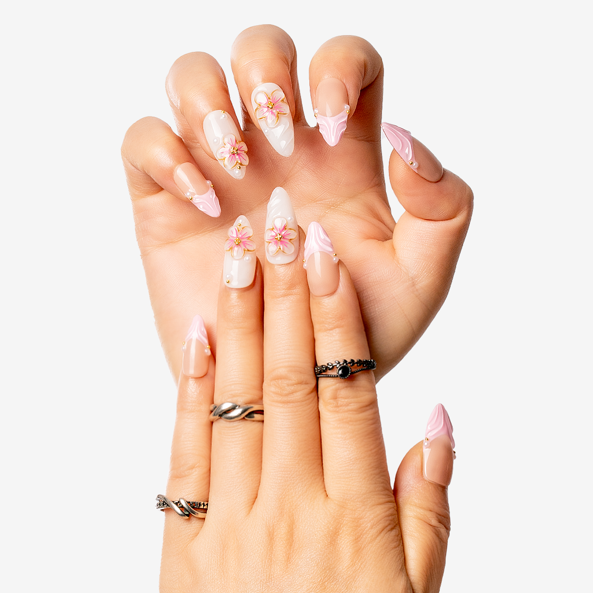 Blossom Romance Almond Press-On Nails
