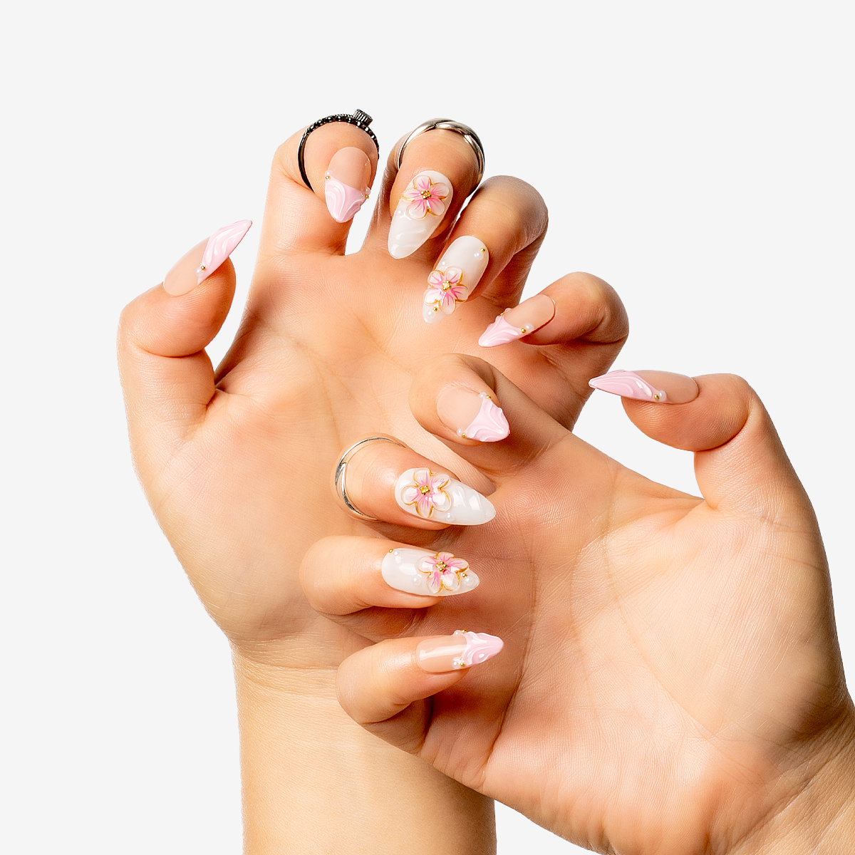 Blossom Romance Almond Press-On Nails