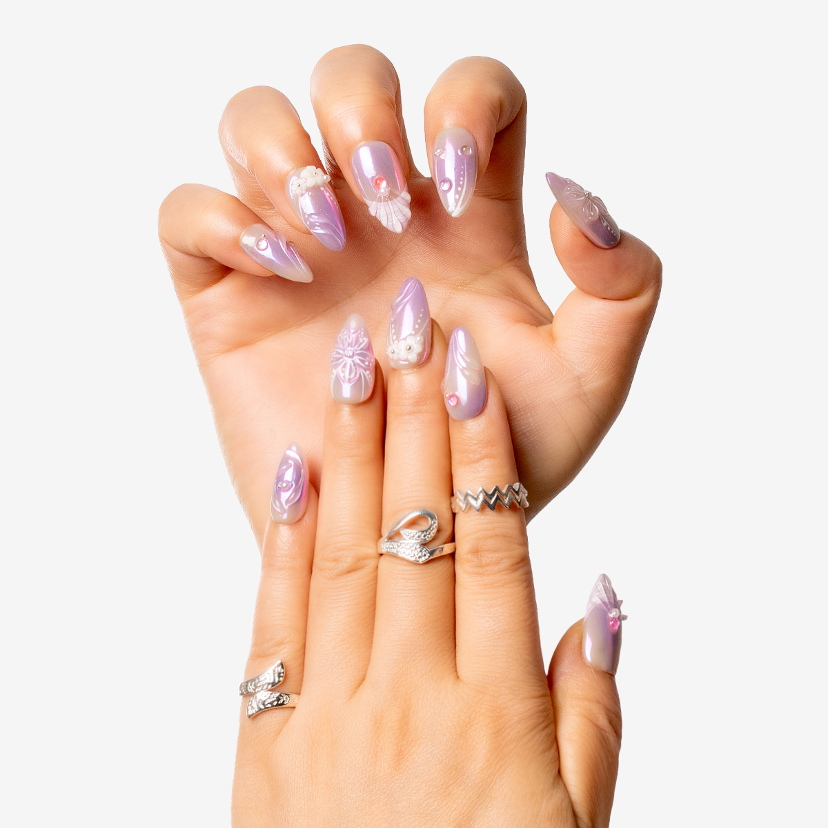 Lavender Pearl Fantasy – Almond Press-On Nails
