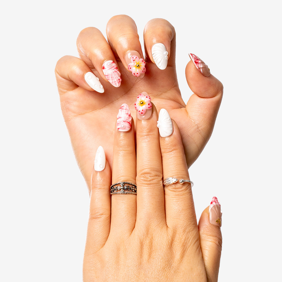 Ocean Blossom Almond Press-On Nails