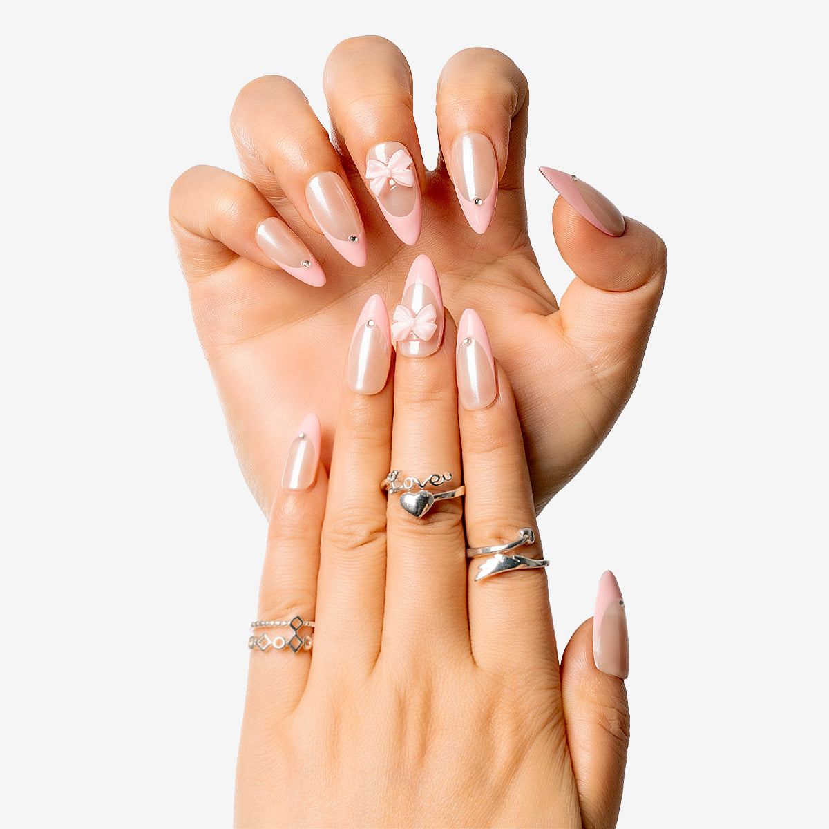 Pink Bow Almond Press-On Nails