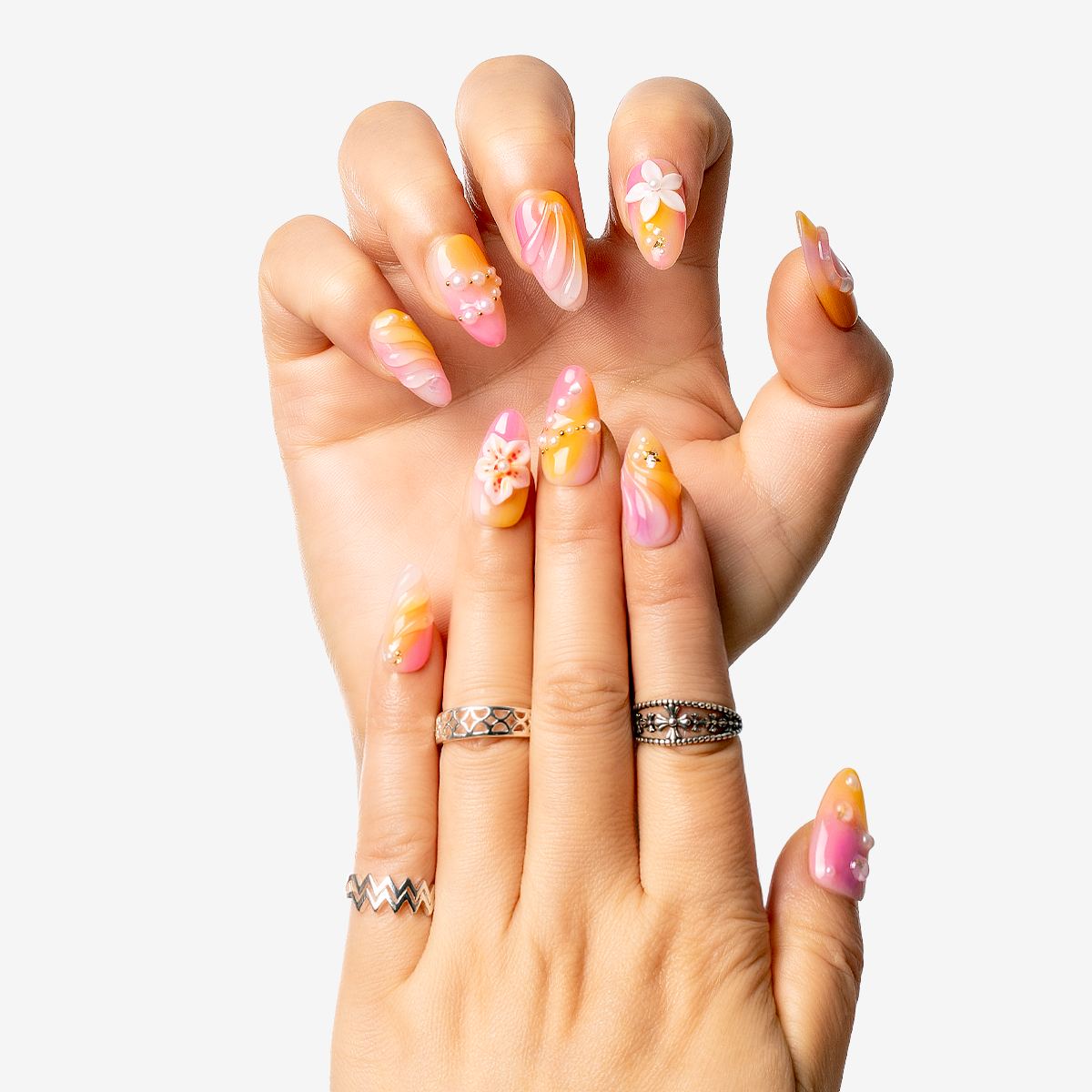 Tropical Bloom Almond Press-On Nails