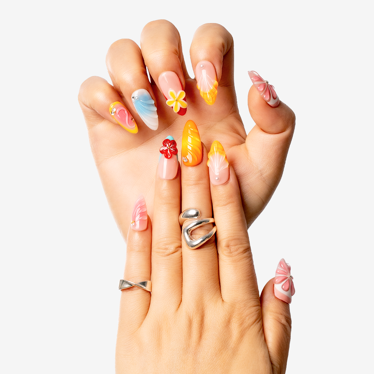 Tropical Sunset Blossom Almond Press-On Nails