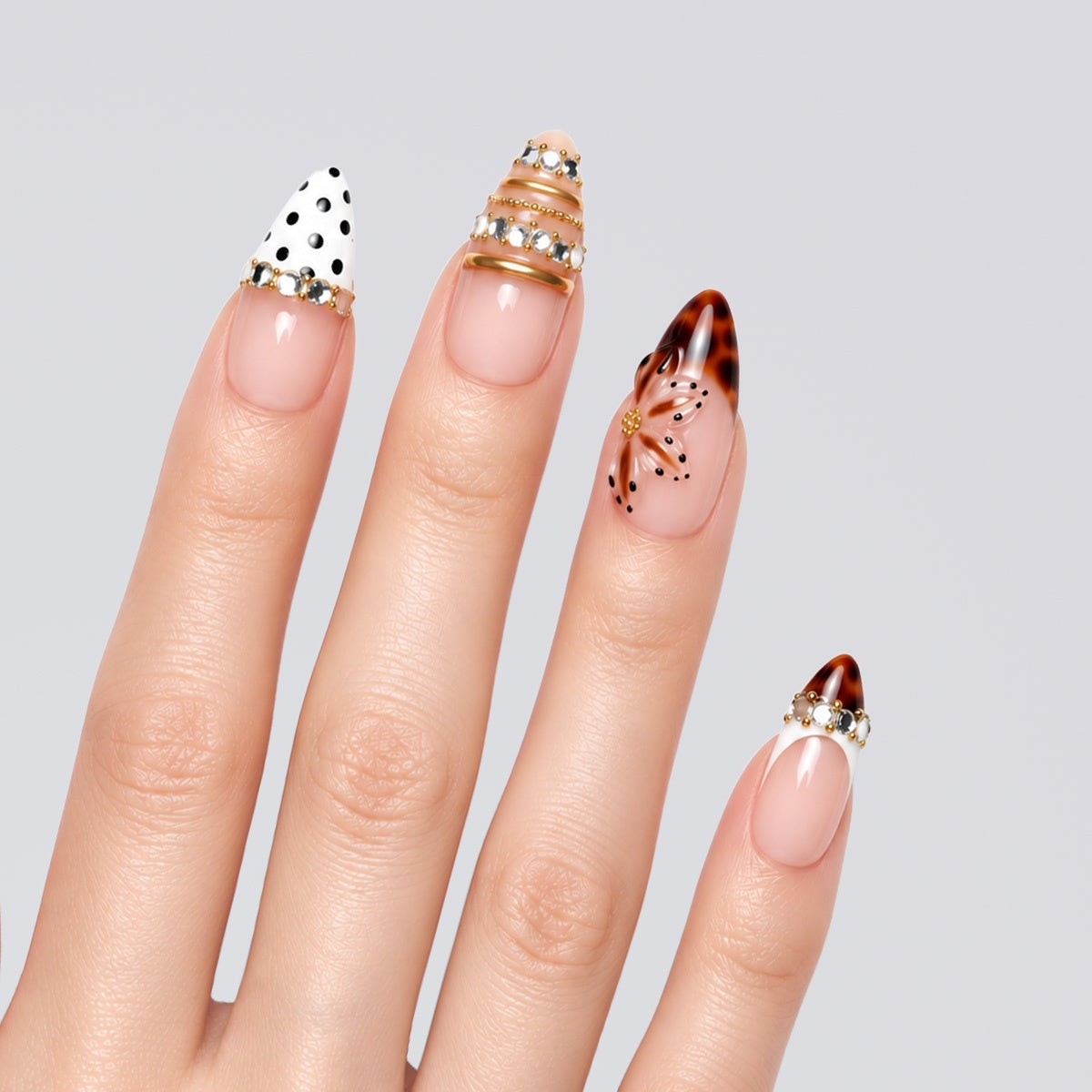 Blush Tortoise Polka Bloom Almond Press On Nails | Salon-Pro 10PCS