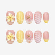 Tropical Plumeria & Seashell Press On Nails | 10PCS