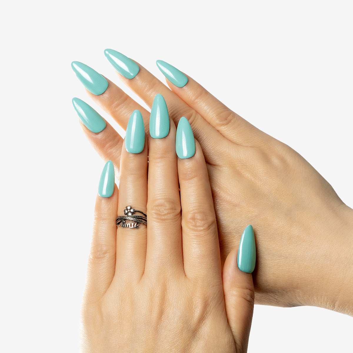 Radiant Teal Stiletto Acrylic Nails